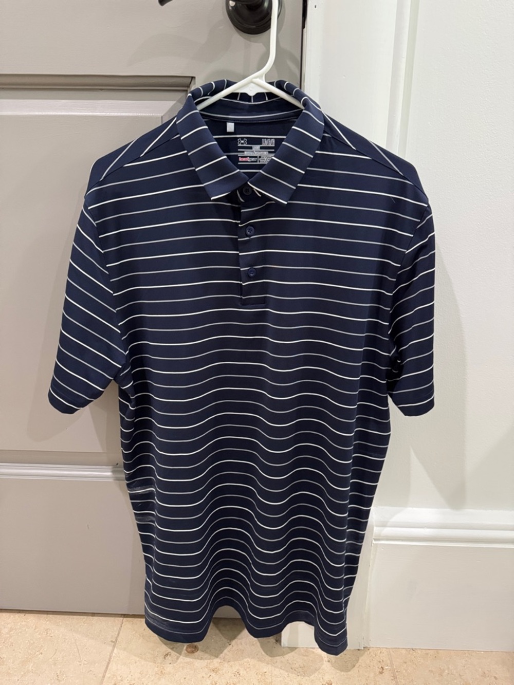 Under Armour Navy and White Striped Polo